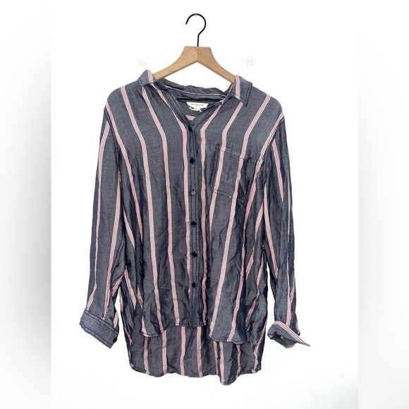 BeachLunchLounge Button Down Blouse Size XL Womens Shirt Striped Pocket - Picture 1 of 8